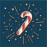 Colored Christmas candy cane icon in thin line style. Traditional sweet symbol isolated on blue background.