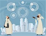 Vector illustration of arab men and telephone technology