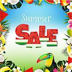 Summer Sale Poster With Toucan, Vector Illustration, With Gradient Mesh