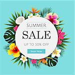 Summer Sale Tropical Banner, With Gradient Mesh, Vector Illustration