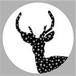 Deer stag silhouette with snowflakes