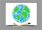 Paintbrush drawing planet Earth on white paper on gray background. Geography and ecology lesson. Theme of education