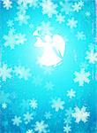 Vertical grunge Christmas background with paper texture of blue color with snowflakes and angel