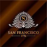 Vintage gold hipster label with lettering San Francisco. Logo template for your sign, poster, clothing, badge. Vector calligraphic retro emblem S