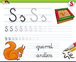 Cartoon Illustration of Writing Skills Practice with Letter S Worksheet for Preschool and Elementary Age Children