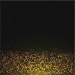 Vector gold glitter dust texture. Transparent glitter sparkle trail on black background