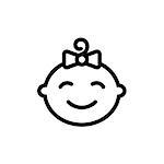 Cute baby girl face thin line icon. Outline symbol little girl for the design of children's webstie and mobile applications. Outline stroke kid pictograms.
