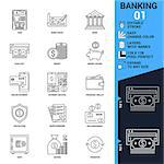Banking icons set. Thin Line Vector Illustration - Adjust stroke weight - Expand to any Size - Easy Change Colour - Editable Stroke - Layers with Names - Pixel Perfect
