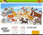 Cartoon Illustration of Educational Counting Game for Children with Running Dogs and Cats Animal Characters