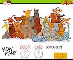Cartoon Illustration of Educational Counting Game for Children with Dogs and Cats Animal Characters Group