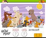 Cartoon Illustration of Educational Counting Game for Children with Cats and Dogs Animal Characters Group