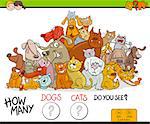 Cartoon Illustration of Educational Counting Game for Children with Cats and Dogs Pet Characters Group