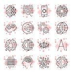 Vector icon set for artificial intelligence concept. Various symbols for the topic using flat design. Editable Stroke