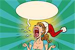panic rage anger screaming Santa girl. Comic book cartoon pop art retro vector illustration drawing