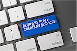Concept of Business Plan Creation Services, with Business Plan Creation Services on Blue Enter Button on Modern Laptop Keyboard. 3D Render.