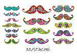 Mustache collection, ornate sketch for your design. Vector illustration