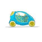 Small cute car, sketch for your design. Vector illustration