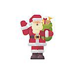 Cheerful Santa Claus waving his hand. Christmas character flat illustration