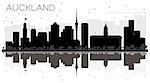 Auckland New Zealand City skyline black and white silhouette with Reflections. Vector Illustration. Business travel concept. Cityscape with landmarks.