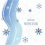 welcome winter - text with curved lines over light blue background with snowflakes, seasonal concept card