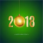 vector illustration of happy new year 2018 gold elements and gradient color background with christmas ball