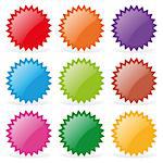 Set of nine star-shaped stickers. Isolated objects on a white background, vector illustration