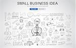 Small Business Idea concept with Business Doodle design style: online study, plans and offers, best practice. Modern style illustration for web banners, brochure and flyers.