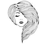 Beautiful young lady with closed eye and stylish gorgeous hair, hand drown detailed vector illustration isolated on the white background