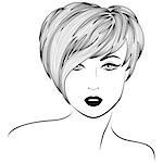 Attractive young women with stylish short hair, hand drown detailed vector illustration isolated on the white background