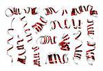 Festive red ribbons on white background. Realistic vector streamers. Carnival party serpentine decoration for your banner and greating card design.