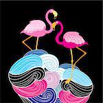 Beautiful graphics Pink flamingos on an abstract background