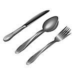 Realistic metal cutlery on white background Vector illustration