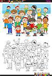 Cartoon Illustration of Boys Children Characters Group Coloring Book Activity