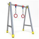Children swing with metal rings 3D render illustration isolated on white background
