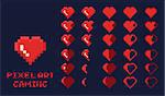 8 bit pixel art GUI Game design element - heart for health gradation isolated vector