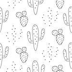 Cactus simple line coloring style vector seamless pattern.