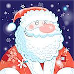 Bright postcard New years portrait of Santa Claus on a blue background