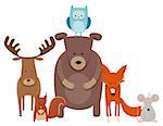 Cartoon Illustration of Cute Animal Characters Group in the Scandinavian Style