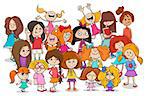Cartoon Illustration of Elementary School Age Children Girls or Teenager Characters Group