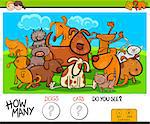 Cartoon Illustration of Educational Counting Game for Children with Cats and Dogs Animal Comic Characters Group