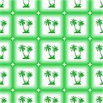 Seamless Pattern, Exotic Landscape, Green Tropical Palm Trees in Squares on Tile White Background. Vector