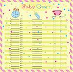 Baby feeding and diaper schedule - baby chart for moms - colorful vector illustration