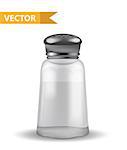 Realistic 3d salt shaker. Glass jar for spices. Isolated on white background. Ingredient for cooking. Vector illustration