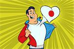 Japan patriot male sports fan flag heart. Comic book cartoon pop art retro illustration