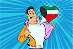 Kuwait patriot male sports fan flag heart. Comic book cartoon pop art retro illustration
