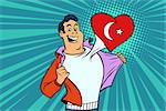 Turkey patriot male sports fan flag heart. Comic book cartoon pop art retro illustration