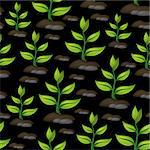 Tile Pattern with Abstract Symbolical Plants with Green Leaves Growing out of the Rocky Ground, Isolated on Black Background. Eps10, Contains Transparencies. Vector