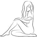 Abstract graceful sitting female image with closed eye, vector sketching artwork