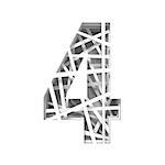 Paper cut out font number FOUR 4 3D render illustration isolated on white background