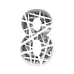Paper cut out font number EIGHT 8 3D render illustration isolated on white background